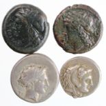 Ancient Greek (4): Campania AE19-20, 3rdC BC, head of Apollo l. / Nike over bull r., porous F/GF,