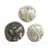 Ancient Greek silver (3): Tetrobols of Euboia, Histaia, 3rd-2ndC BC. Head of nymph r. / Nymph seated