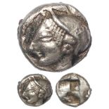 Ancient Greek: Ionia, Phokaia silver Diobol c.521-478 BC. Head of a nymph l., wearing sakkos adorned