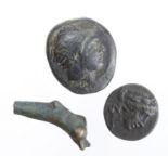 Ancient Greek bronze (3): Peloponnesos, Argolis, Argos Dichalkon late 1stC BC. Apollo / wolf. SNG