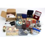 GB & World coin sets, Crowns, repros and misc., a plastic bowl full of material, silver noted.