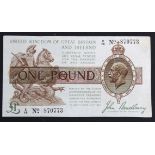 Bradbury 1 Pound issued 1917, rarer CONTROL NOTE serial Z/16 870772 (T16, Pick351) trimmed at