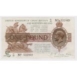 Warren Fisher 1 Pound issued 1927, FIRST SERIES 'S1' prefix, serial S1/48 531869, Great Britain &