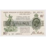 Bradbury 10 Shillings issued 1918, serial A/27 485382, No. with dot (T17, Pick350a) cleaned &