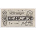 Bradbury 1 Pound issued 1914, scarce with letters PO, GE and A2 seen in watermark, serial T/2