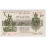 Warren Fisher 10 Shillings issued 1922, FIRST SERIES serial J/34 951079 (T30, Pick358) some dirt