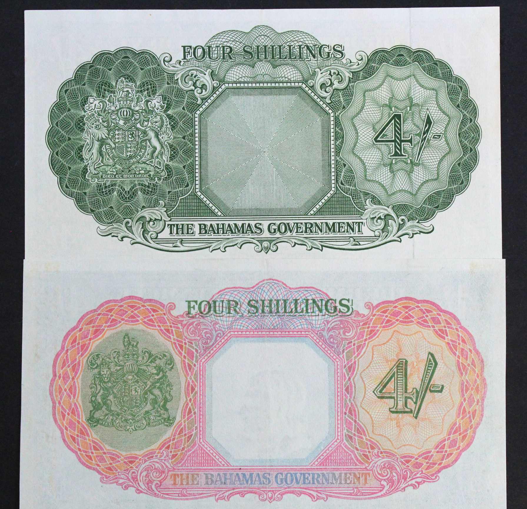 Bahamas (2), 4 Shillings issued 1953 (1961), portrait Queen Elizabeth II at right, serial A/5 234748 - Image 2 of 2