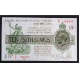 Warren Fisher 10 Shillings issued 1922, serial N/5 489383 (T30, Pick358) cleaned and pressed and