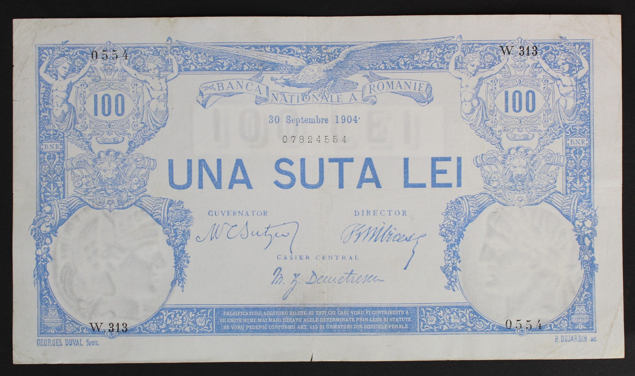 Romania 100 Lei dated 30th September 1904, very rare early issue, serial W 313 0554 (TBB B207k5,