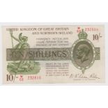 Warren Fisher 10 Shillings issued 1927, serial W/68 232816, Great Britain & Northern Ireland