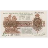 Warren Fisher 1 Pound issued 25th July 1927, rarer Great Britain & Northern Ireland issue, serial