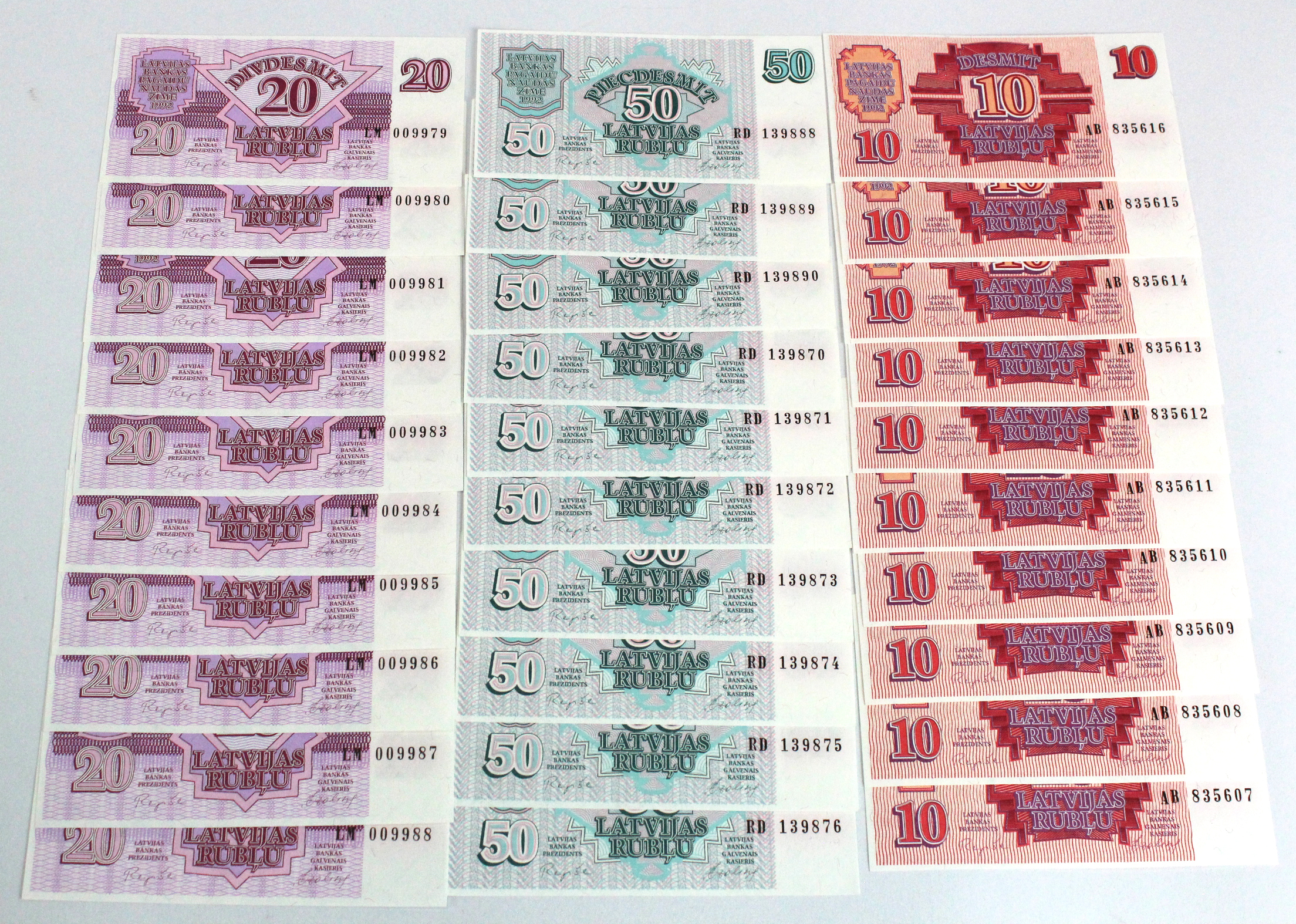 Latvia (60), 10 x sets of 6 notes comprising 50 Rublu, 20 Rublu, 10 Rublu, 5 Rubli, 2 Rubli and 1 - Image 2 of 2