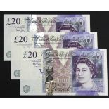 Bailey 20 Pounds REPLACEMENT notes (3) issued 2007, including FIRST RUN REPLACEMENT note, serial