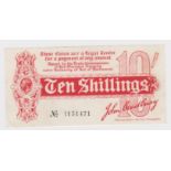 Bradbury 10 Shillings issued 1914, Royal Cypher watermark, serial A/9 151471, No. with dash (T9,