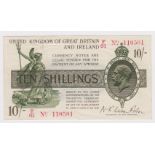 Warren Fisher 10 Shillings issued 1919, serial F/61 110501, No. with dot (T25, Pick356) original