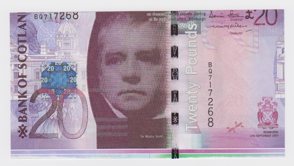 Scotland ERROR 20 Pounds dated 17th September 2007, a very rare miscut error on this Bank of