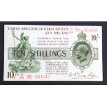 Warren Fisher 10 Shillings issued 1919, rarer FIRST SERIES, serial D/34 634633, No. with dot (T25,