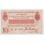 Bradbury 10 Shillings issued 1915, 5 digit serial number E1/29 07733 (T12.2, Pick348a) tiny centre