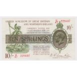 Warren Fisher 10 Shillings issued 1927, serial U/47 229607, Great Britain & Northern Ireland