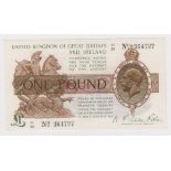 Warren Fisher 1 Pound issued 1923, 'Z1' prefix control note, No. with dot, serial Z1/23 364727 (T31,