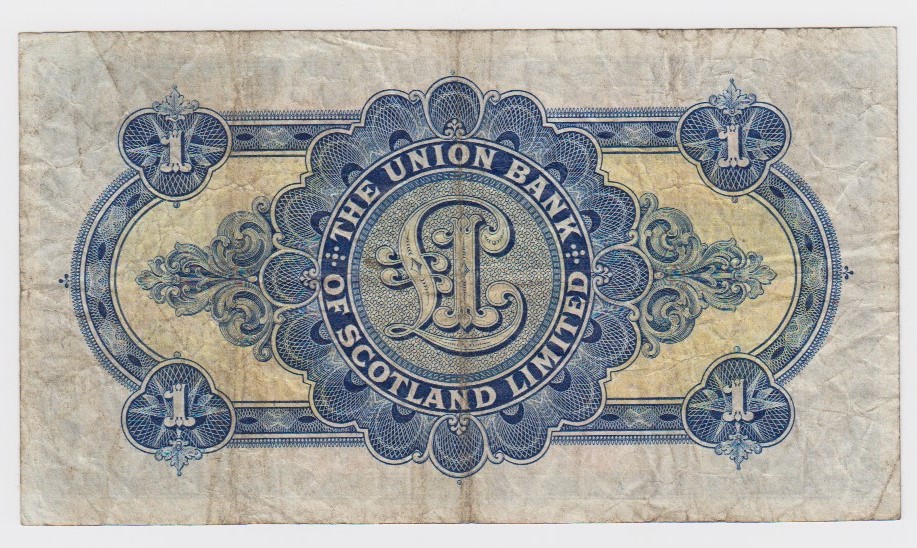 Scotland, Union Bank 1 Pound dated 4th January 1926, rare very early date for this design, signed N. - Image 2 of 2