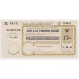 Old Age Pension Postal Order dated 12th July 1940 for 10 Shillings, complete with counterfoil, light