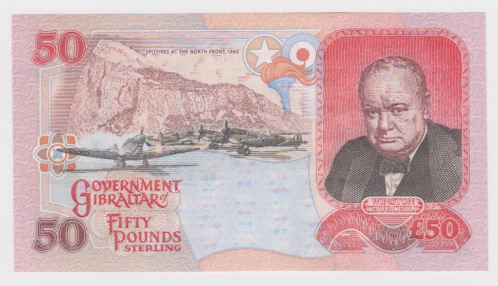 Gibraltar 50 Pounds dated 1st July 1995, Winston Churchill on reverse, a consecutively numbered note - Image 2 of 2