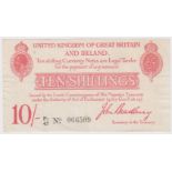 Bradbury 10 Shillings issued 1915, serial P1/47 066509 (T13.2, Pick348a) one set of staple holes,