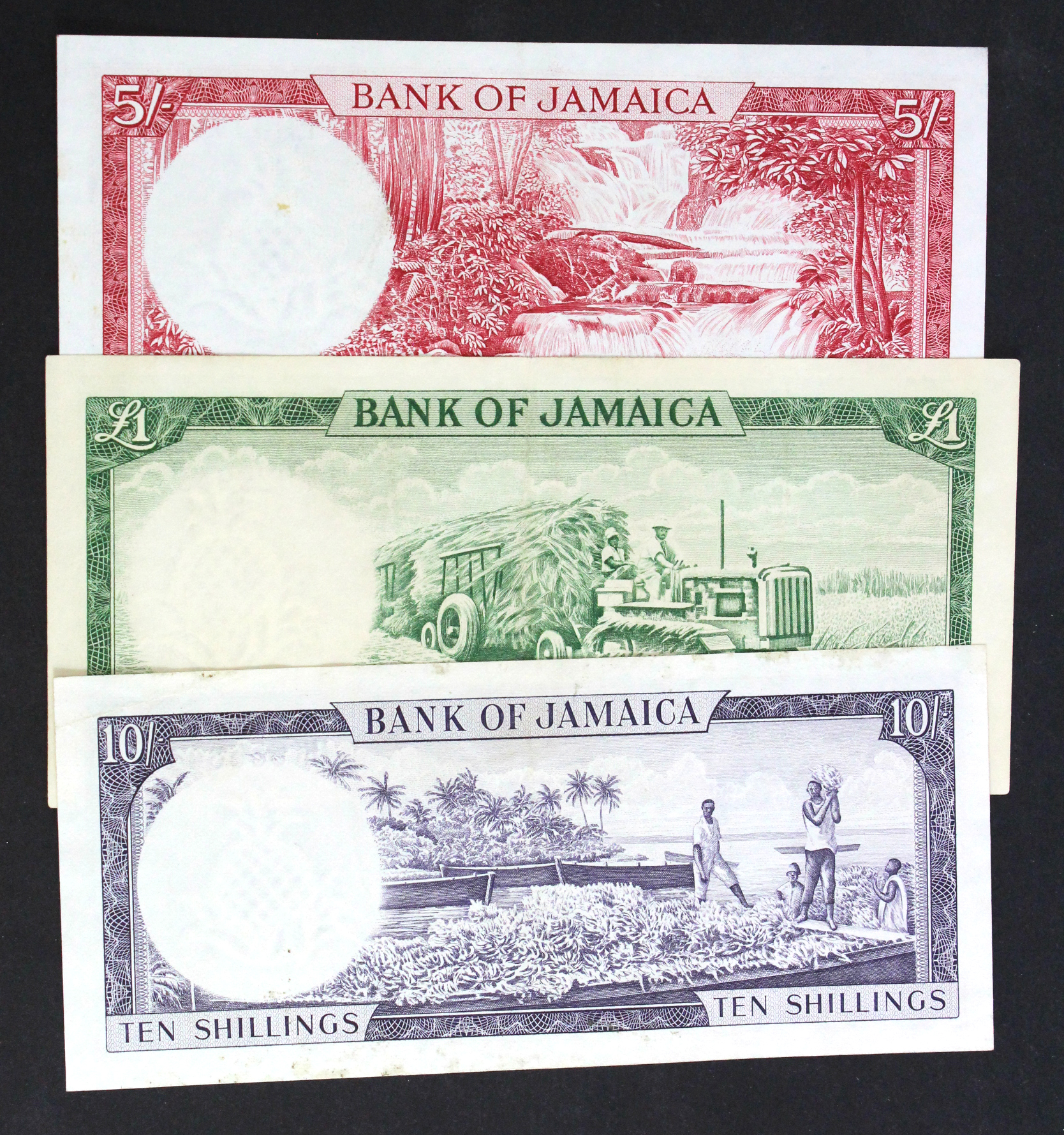 Jamaica (3), 1 Pound signed R.T.P. Hall, 10 Shillings signed G.A. Brown and 5 Shillings signed S. - Image 2 of 2