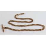 9ct "T" bar pocket watch chain. Length 48cm approx, weight 39g