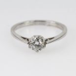 18ct white gold solitaire ring set with single round brilliant cut diamond weighing 0.35ct in a
