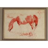 Edward (Ted) Seago RBA ARWS RWS (British 1910-1974) Ink on paper. Study of a horse eating grass.