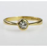 18ct yellow gold solitaire ring set with single round brilliant cut diamond weighing approx. 0.25ct,