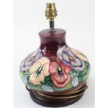 Moorcroft "Pansy" design lamp by Rachel Bishop. 1st Quality