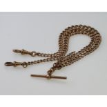 9ct "T" bar pocket watch chain. Length 41cm approx, weight 34.1g