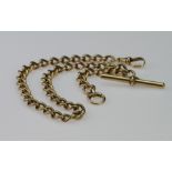 15ct "T" bar pocket watch chain. Approx 40cm, weight 51.9g