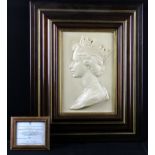 Framed Royal Worcester portrait plaque of Her Majesty Queen Elizabeth II in profile, by Arnold