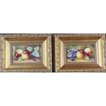 Pair of Royal Worcester hand-painted bone china plaques by J Skerrett. Both depicitng still lifes of