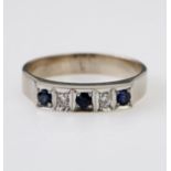 18ct white gold sapphire and diamond half eternity ring set with three 2mm round sapphires and two