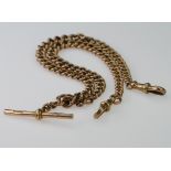 9ct "T" bar pocket watch chain. Length 41cm approx, weight 42.1g