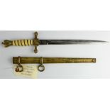 German Nazi Naval Dagger, with scabbard, blade maker marked 'Carl Eickhorn Solingen' and 'N 831'