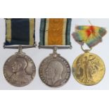 BWM & Victory medals with Naval Long Service medal to 200379 W J Waters AB HMS Pekin, comes with