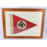 German Nazi framed NSFK Nazi party pennant in frame for display.