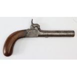 19th Century unusual large bore percussion pocket pistol with screw barrel, folding trigger,