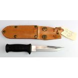 Czech Paratroopers Combat Knife inc Saw and File Blades, with leather scabbard. Blade stamped '