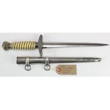 German Nazi 2nd Pattern Luftwaffe Dagger, with scabbard. Blade maker marked 'Alcoso A C S'.