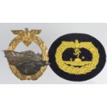 German Nazi kriegsmarine badges e-boat badge & cloth U-boat badge.