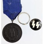 German SS LS&GC medal 4 years, an Honour Ring and members lapel badge