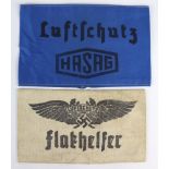 German Nazi Luftschutz armbands x2 Hasag and Flackhefer.