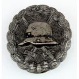 German Wound badge in black, hollow backed, with award document to Reichsbahn Betriebs Assistent